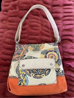 Fossil Canvas Crossbody with Multicolor Print - Cream background